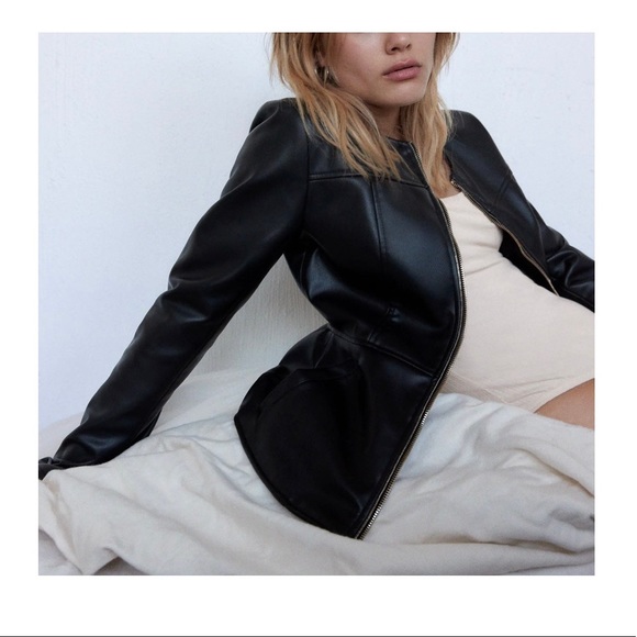 HP ✨NWOT 🖤 Zara Double Zippered Faux Leather Jacket - Picture 9 of 12